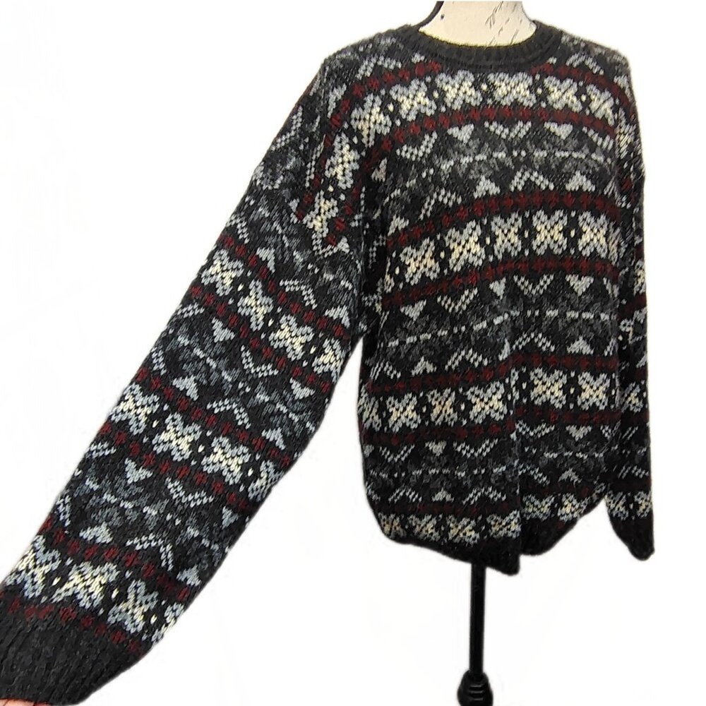 Vintage 80s Honors Fair Isle Knit Sweater M Made USA Dark Academia Cabin Unisex